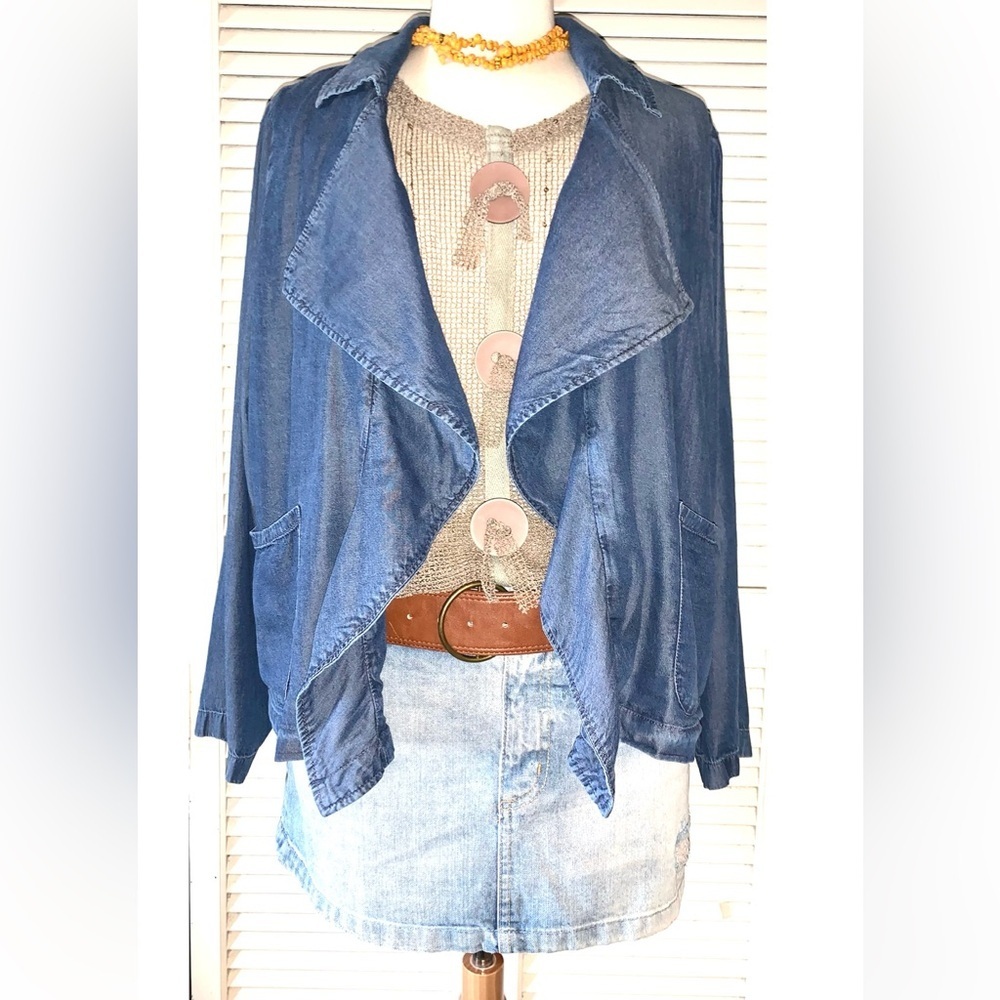 Draped Chambray Jacket, Denim & Co. women’s Size Large
